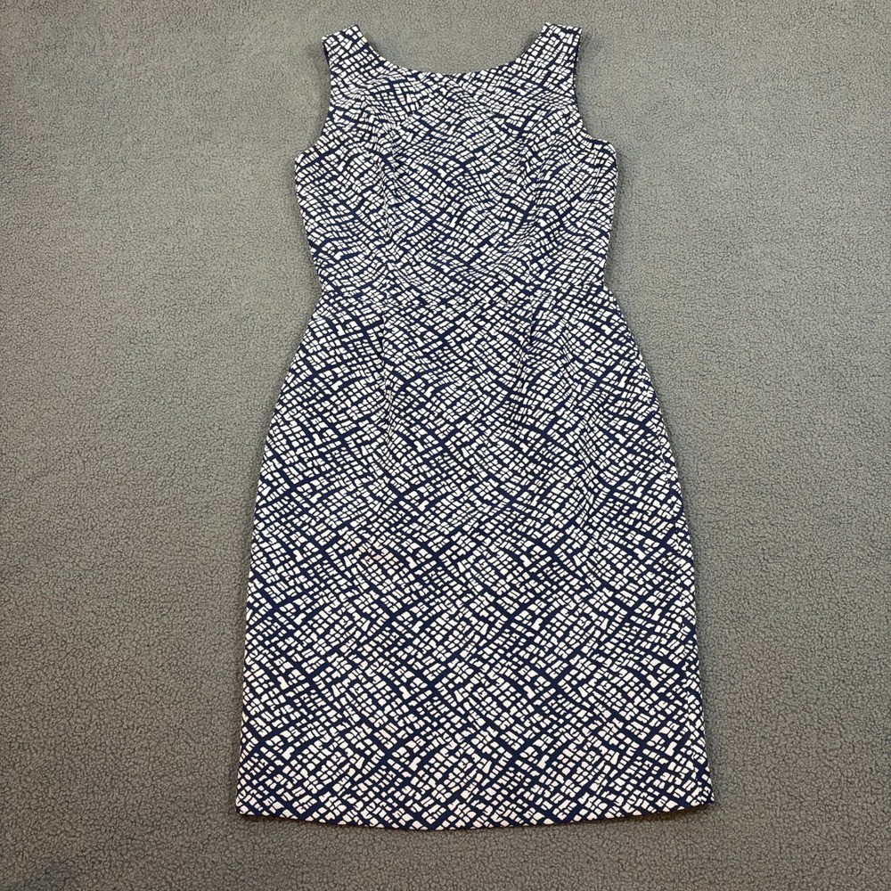 Tahari Arthur S. Levine Dress Womens 2 Blue White Geometric Sheath 6129M649